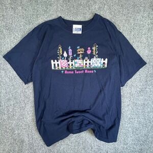 Endless Designs Home Tweet Home Birdhouse Quilt Navy Blue Graphic T-Shirt Large